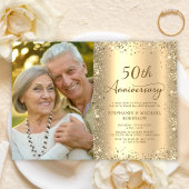 Modern Gold Glitter Photo 50th Wedding Anniversary Einladung