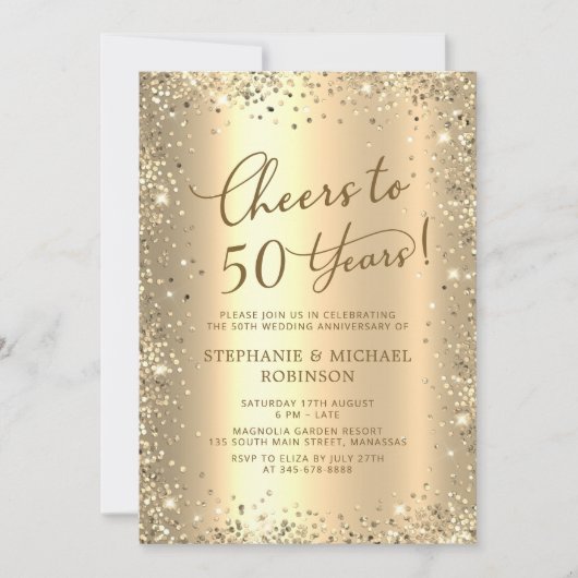 Modern Gold Glitter Photo 50th Wedding Anniversary Einladung (Vorderseite)