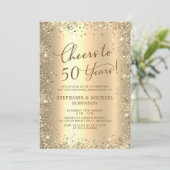 Modern Gold Glitter Photo 50th Wedding Anniversary Einladung (Stehend Vorderseite)