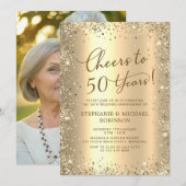 Modern Gold Glitter Photo 50th Wedding Anniversary Einladung (Vorne/Hinten)