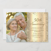 Modern Gold Glitter Photo 50th Wedding Anniversary Einladung (Vorderseite)