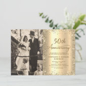 Modern Gold Glitter Photo 50th Wedding Anniversary Einladung (Stehend Vorderseite)