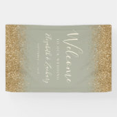 Modern Gold Glitter Sage Green Wedding Welcome Banner (Horizontal)