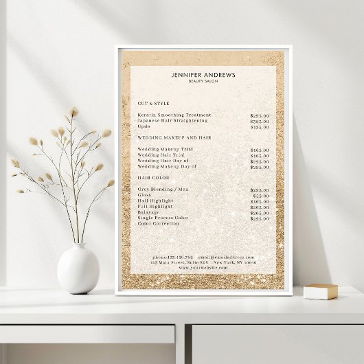 Modern Gold Glitter Salon Price List Poster