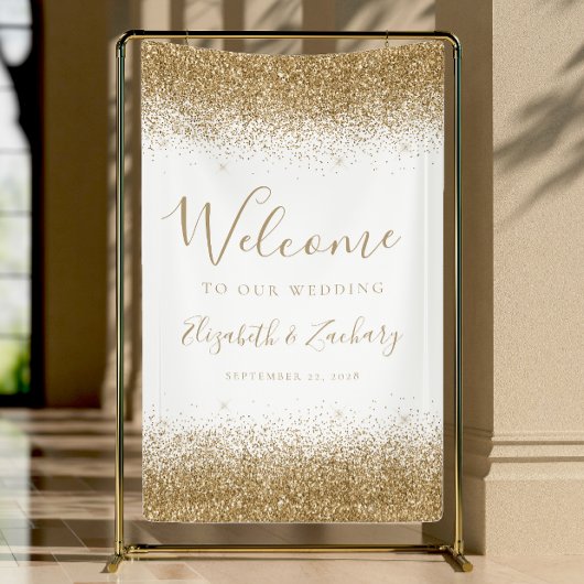 Modern Gold Glitter White Wedding Welcome Banner