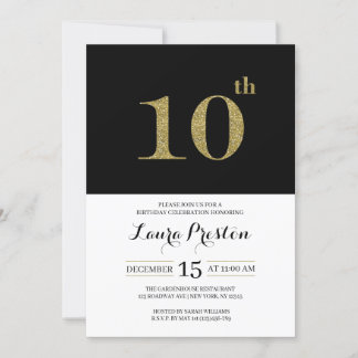 Modern Gold Glitzer 10. Geburtstag Einladung