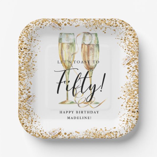 Modern Gold Glitzer 50. Geburtstag Pappteller (Vorderseite)