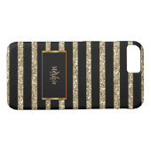 Modern gold Glitzer Black Stripes Monogramm Name Case-Mate iPhone Hülle (Rückseite (Horizontal))