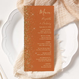Modern Gold Glitzer Burnt Orange Wedding Menükarte