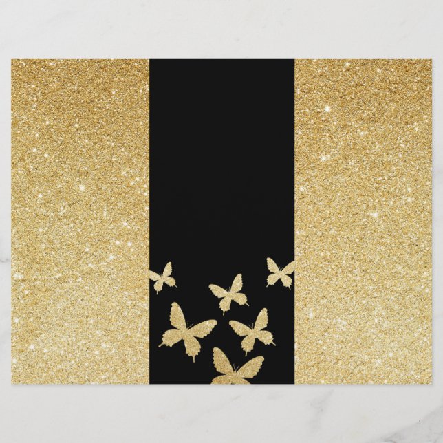 Modern Gold Glitzer Butterfets Trifold Broschüre (Vorderseite)