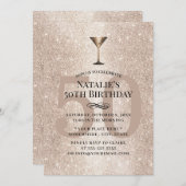 Modern Gold Glitzer Cocktail Girl 50. Geburtstag Einladung (Vorne/Hinten)