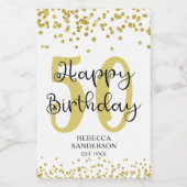 Modern Gold Glitzer Confetti HAPPY 50. BIRTHDAY Weinetikett (Einzelnes Label)