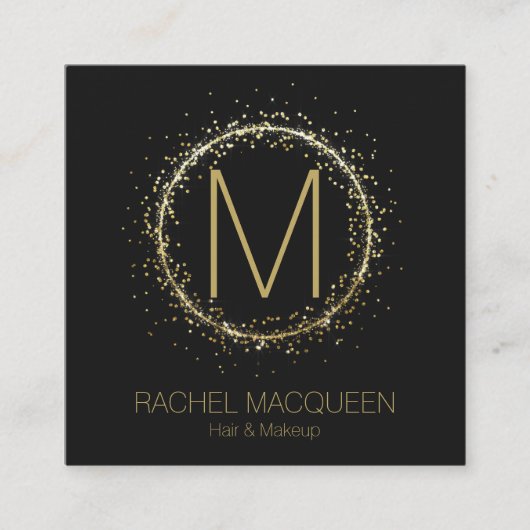 Modern Gold Glitzer Confetti Monogram Logo Quadratische Visitenkarte (Vorderseite)