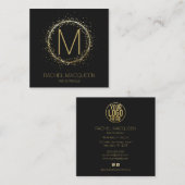 Modern Gold Glitzer Confetti Monogram Logo Quadratische Visitenkarte (Vorne/Hinten)