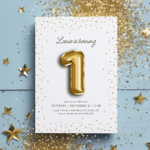 Modern Gold Glitzer Foil Ballon 1. Geburtstag Einladung