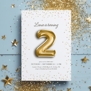 Modern Gold Glitzer Foil Ballon 2. Geburtstag Einladung