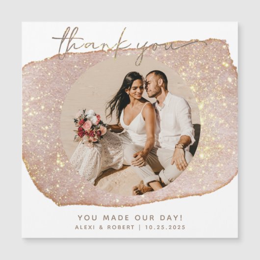 Modern Gold Glitzer Foto Hochzeit Danke Magnet (Vorderseite)