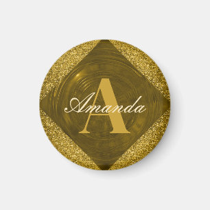 Modern Gold Glitzer Girly Monogram Magnet