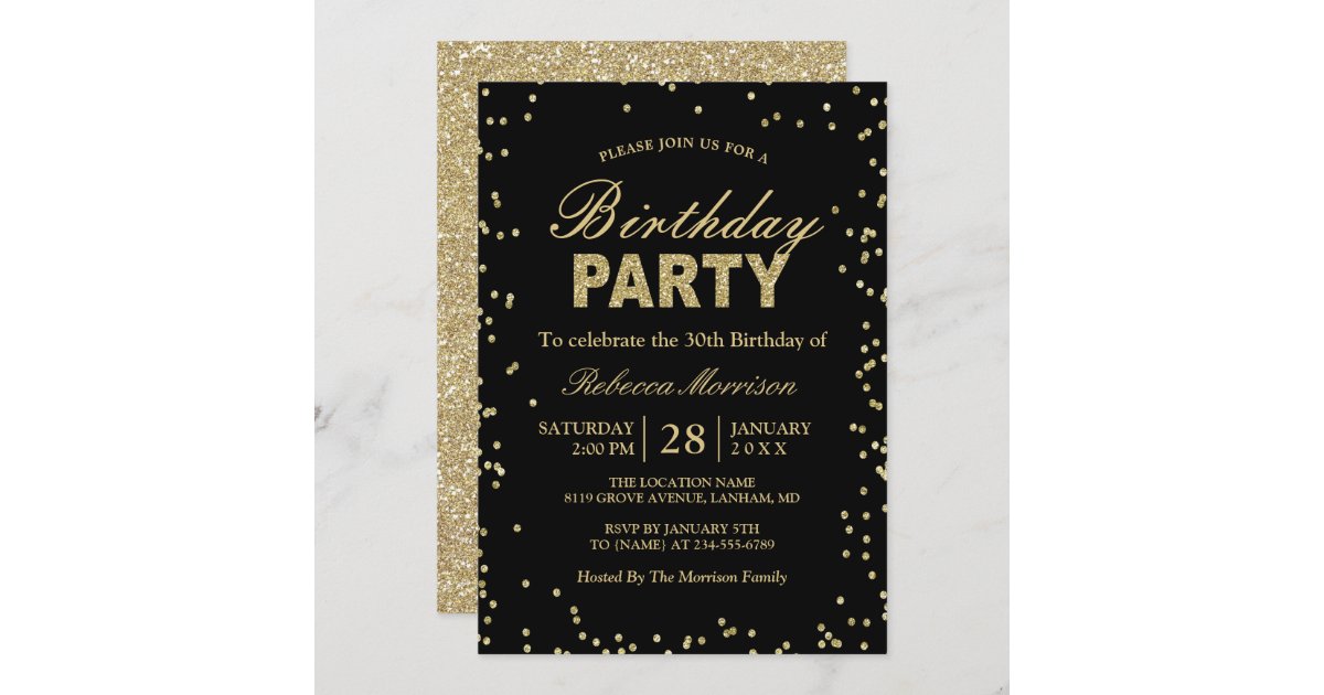 Modern Gold Glitzer Glitzern Geburtstagsparty Einladung Zazzle.de
