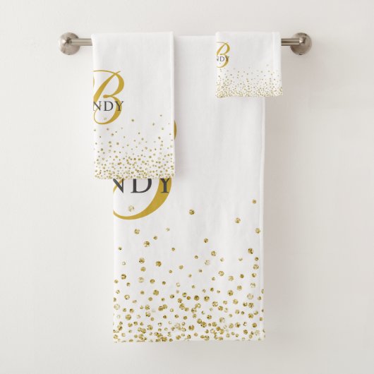 Modern Gold Glitzer Gold Monogram Script Badhandtuch Set (Insitu)