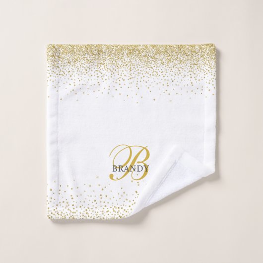 Modern Gold Glitzer Gold Monogram Script Badhandtuch Set (Waschlappen)