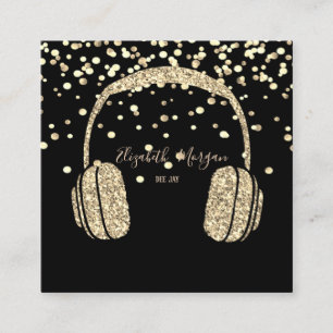 Modern Gold Glitzer Headphone DJ, Confetti Quadratische Visitenkarte