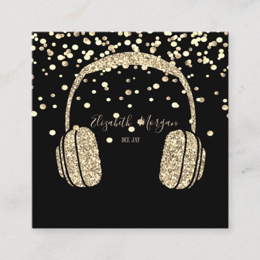 Modern Gold Glitzer Headphone DJ, Confetti Quadratische Visitenkarte (Vorderseite)