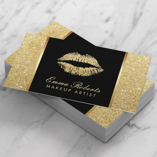 Modern Gold Glitzer Lips Makeup Artist Visitenkarte