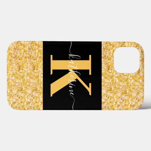 Modern Gold Glitzer Monogram Case-Mate iPhone Ca Case-Mate iPhone Hülle (Rückseite (Horizontal))