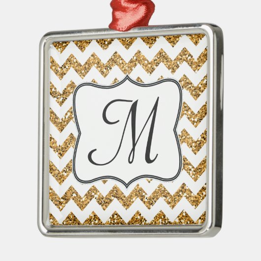 Modern Gold Glitzer Monogram Erstmalung Silbernes Ornament (Links)