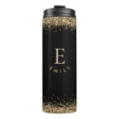 Modern Gold Glitzer Monogram Initial Name Black Thermosbecher (Vorderseite)