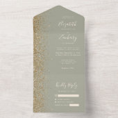 Modern Gold Glitzer Sage Green Wedding All In One Einladung (Innen Boden)