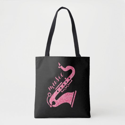 Modern Gold Glitzer Saxophon Music Text Design Tasche (Vorderseite)
