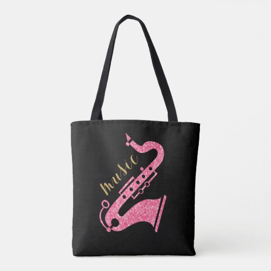 Modern Gold Glitzer Saxophon Music Text Design Tasche (Rückseite)