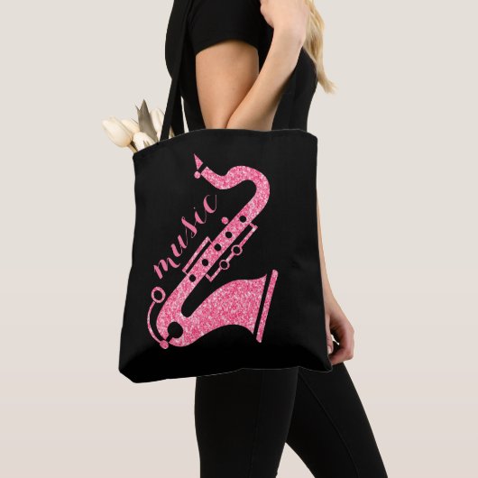 Modern Gold Glitzer Saxophon Music Text Design Tasche (Von Nahem)