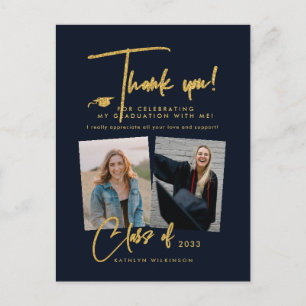 Modern Gold Glitzer Script Abschluss Vielen Dank Postkarte