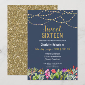 Modern Gold Glitzer Sweet 16 Geburtstag Einladung