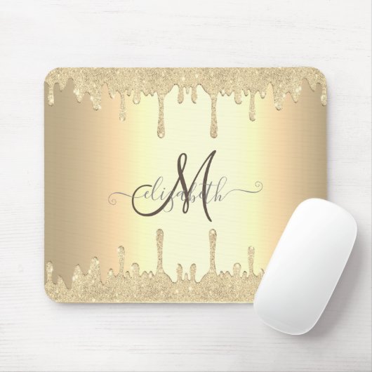 Modern Gold Glitzer Tropfen Gold Monogram Mousepad (Mit Mouse)