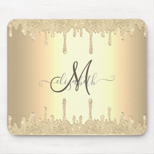 Modern Gold Glitzer Tropfen Gold Monogram Mousepad (Vorne)