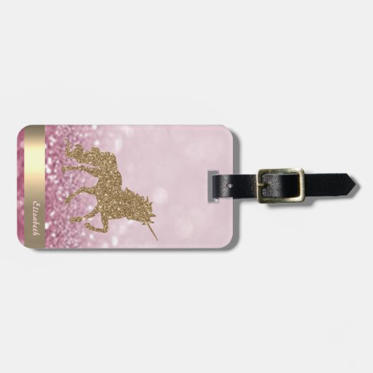 Modern Gold Glitzer Unicorn, Glitzer Bokeh Gepäckanhänger (Vorderseite horizontal)