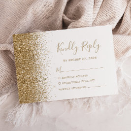 Modern Gold Glitzer White Wedding RSVP Karte