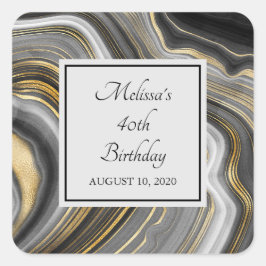 Modern Gold & Grau Agate Geode Gemstone Geburtstag Quadratischer Aufkleber