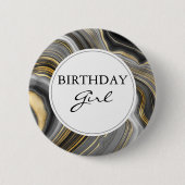 Modern Gold & Gray Agate Geode Birthday Girl Button (Vorderseite)