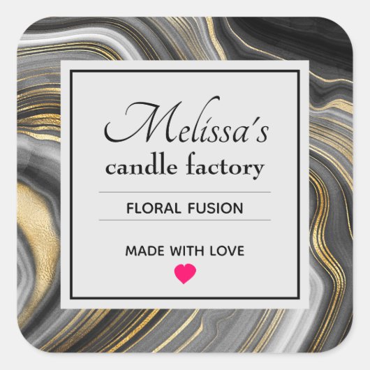 Modern Gold & Gray Agate Geode Gemstone Candle Biz Quadratischer Aufkleber (Vorderseite)
