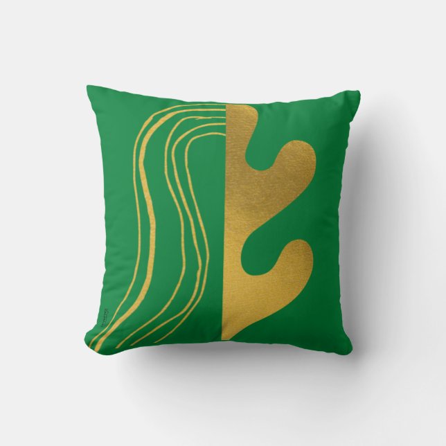 Modern Gold Green Abstrakt Leaf Kissen (Vorderseite)