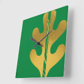 Modern Gold Green Abstrakt Leaf Muster Quadratische Wanduhr (Winkel)