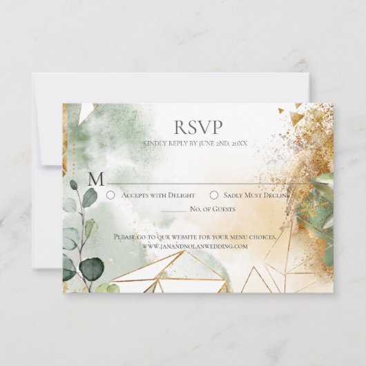 Modern Gold Green Botanical Wedding RSVP Karte (Vorderseite)