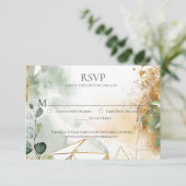 Modern Gold Green Botanical Wedding RSVP Karte (Stehend Vorderseite)
