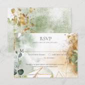 Modern Gold Green Botanical Wedding RSVP Karte (Vorne/Hinten)