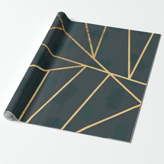 Modern Gold Green Brushstroke Geometric Geschenkpapier (Ungerollt)